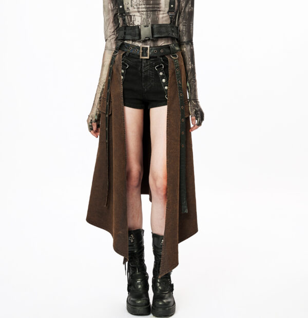 Demi-jupe asymétrique à sangles Café