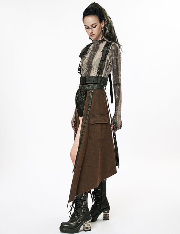 Demi-jupe asymétrique à sangles Café