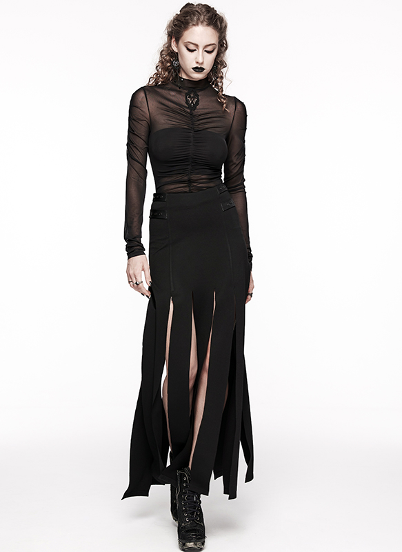 Jupe longue multi fentes effet lambeaux