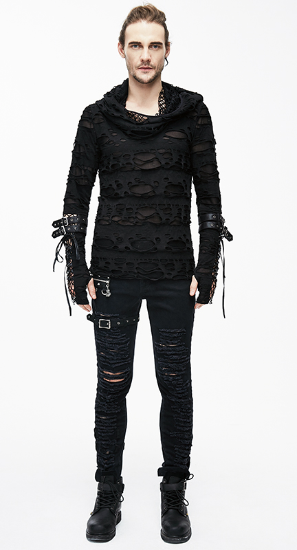 Haut déchiré à capuche et manches mitaines Haut déchiré à capuche et manches mitaines