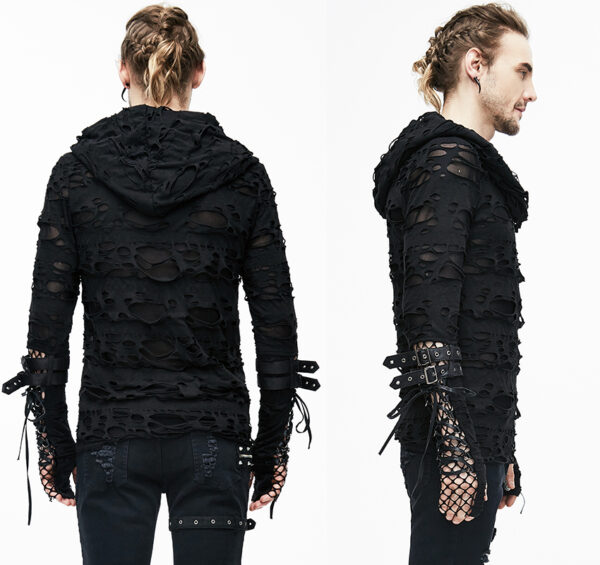 Haut déchiré à capuche et manches mitaines Haut déchiré à capuche et manches mitaines