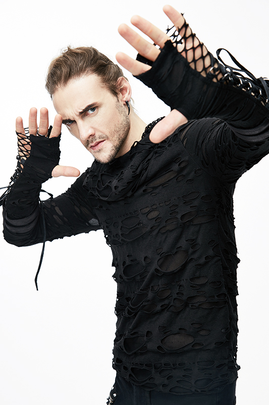 Haut déchiré à capuche et manches mitaines Haut déchiré à capuche et manches mitaines