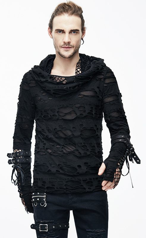Haut déchiré à capuche et manches mitaines Haut déchiré à capuche et manches mitaines