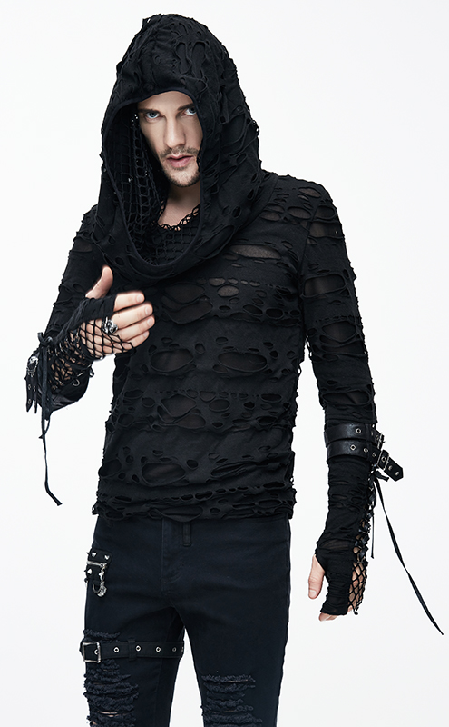 Haut déchiré à capuche et manches mitaines Haut déchiré à capuche et manches mitaines