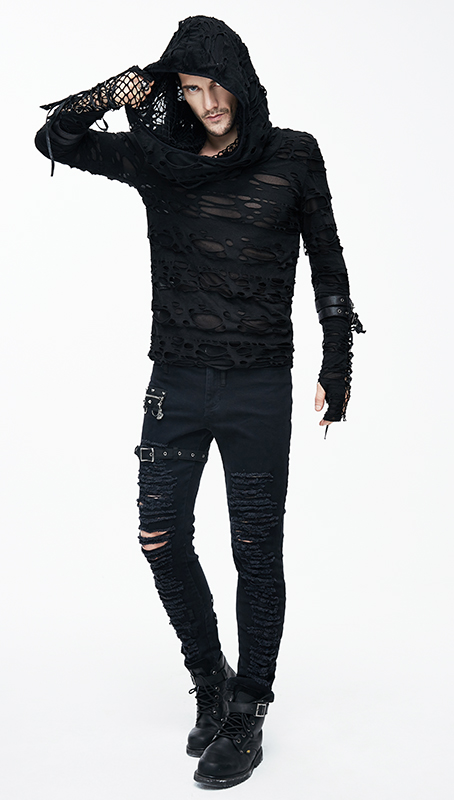 Haut déchiré à capuche et manches mitaines Haut déchiré à capuche et manches mitaines