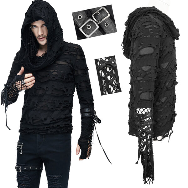 Haut déchiré à capuche et manches mitaines Haut déchiré à capuche et manches mitaines