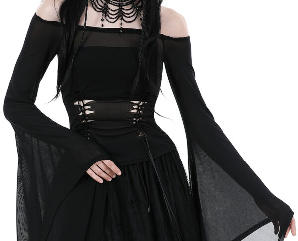 Haut en voile noir à manches très longues Haut en voile noir à manches très longues