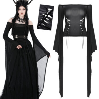 Haut en voile noir à manches très longues