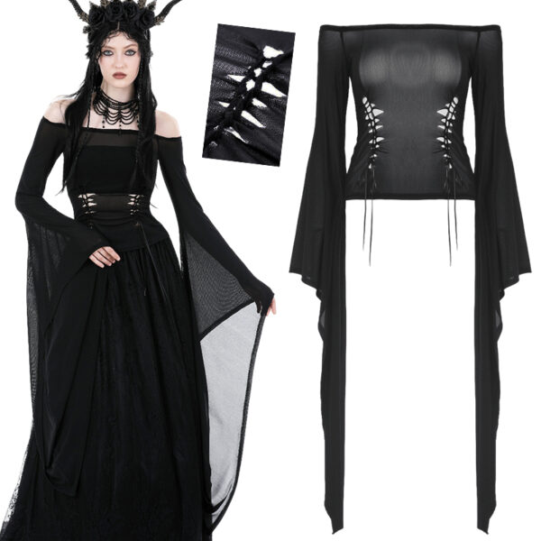 Haut en voile noir à manches très longues Haut en voile noir à manches très longues