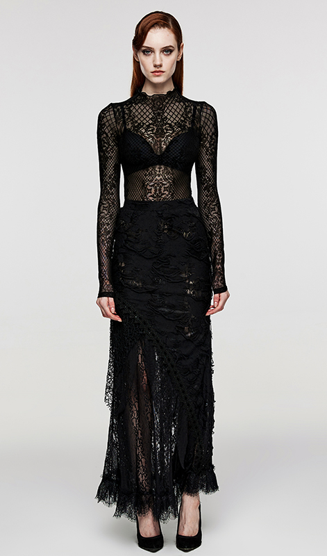 Jupe longue à effet déchiré et dentelle