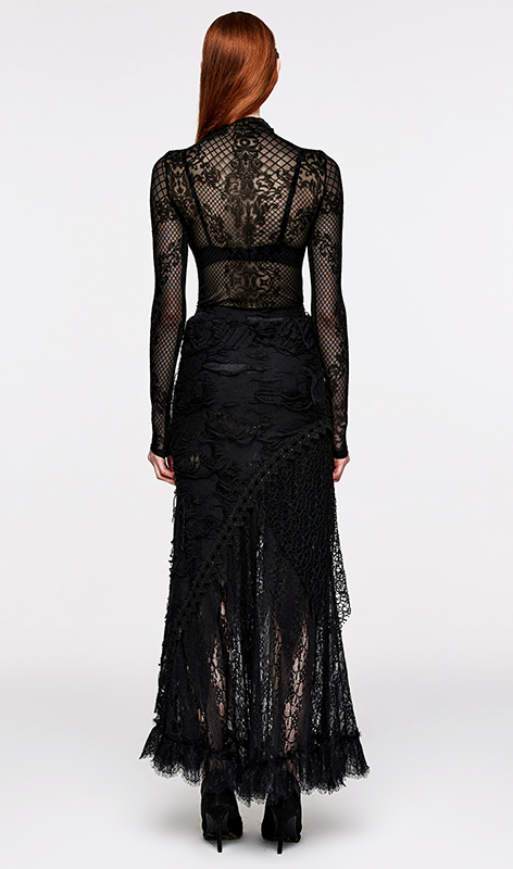 Jupe longue à effet déchiré et dentelle