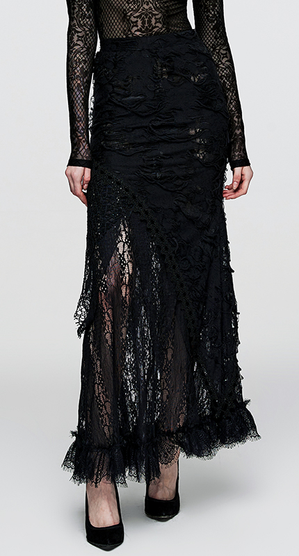Jupe longue à effet déchiré et dentelle