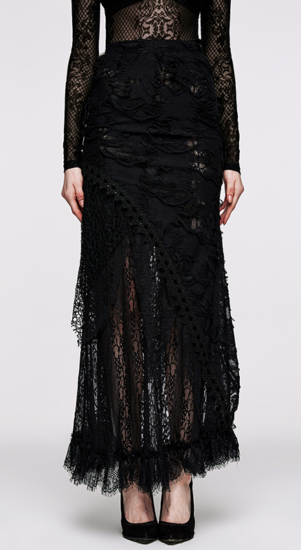 Jupe longue à effet déchiré et dentelle