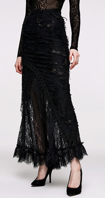 Jupe longue à effet déchiré et dentelle