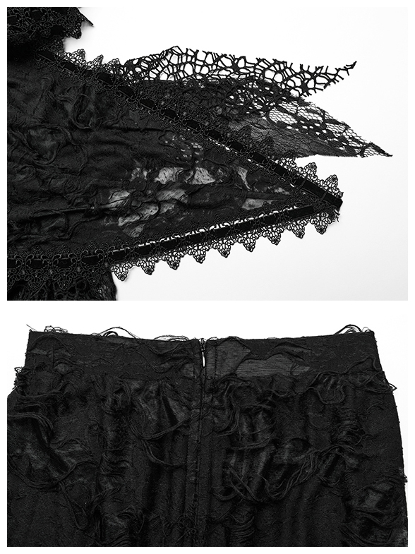 Jupe longue à effet déchiré et dentelle
