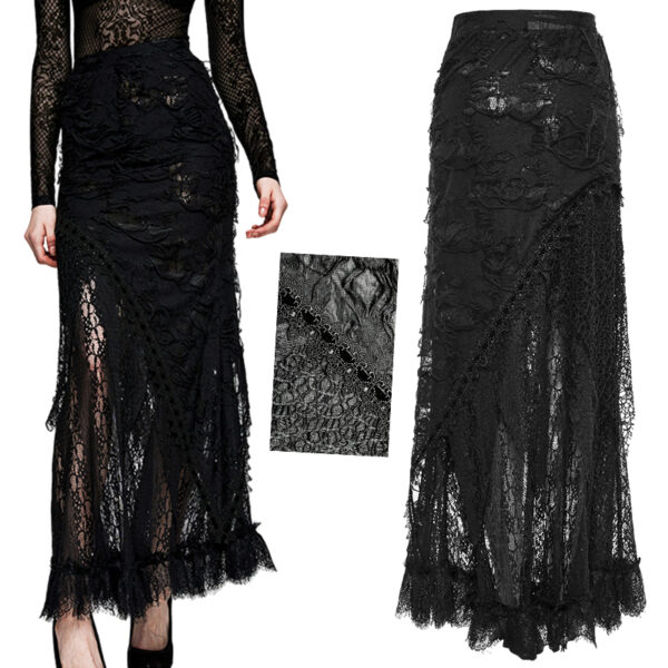Jupe longue à effet déchiré et dentelle