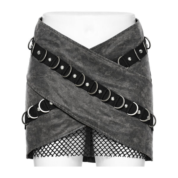 Mini jupe croisée à clous et anneaux Mini jupe croisée à clous et anneaux