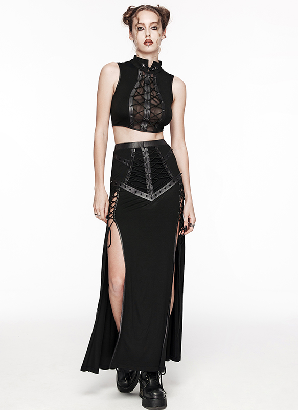 Jupe longue fendue à pointes et laçages Jupe longue fendue à pointes et laçages