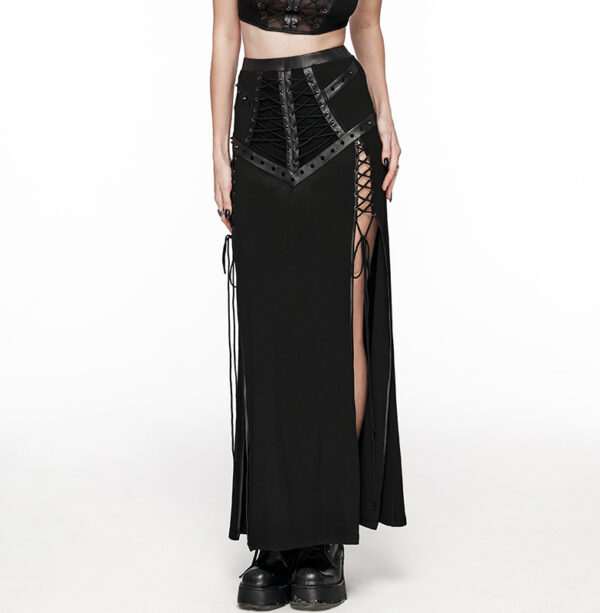 Jupe longue fendue à pointes et laçages Jupe longue fendue à pointes et laçages