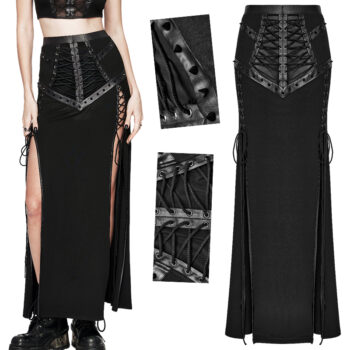 Jupe longue fendue à pointes et laçages