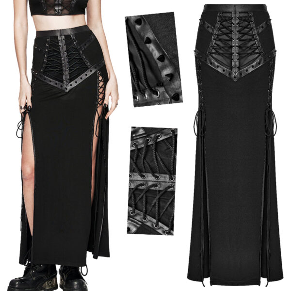 Jupe longue fendue à pointes et laçages Jupe longue fendue à pointes et laçages