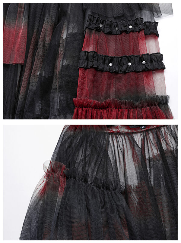 Demi jupe traîne à ceinture Noir & Rouge