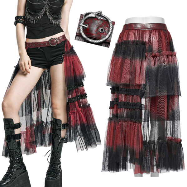 Demi jupe traîne à ceinture Noir & Rouge