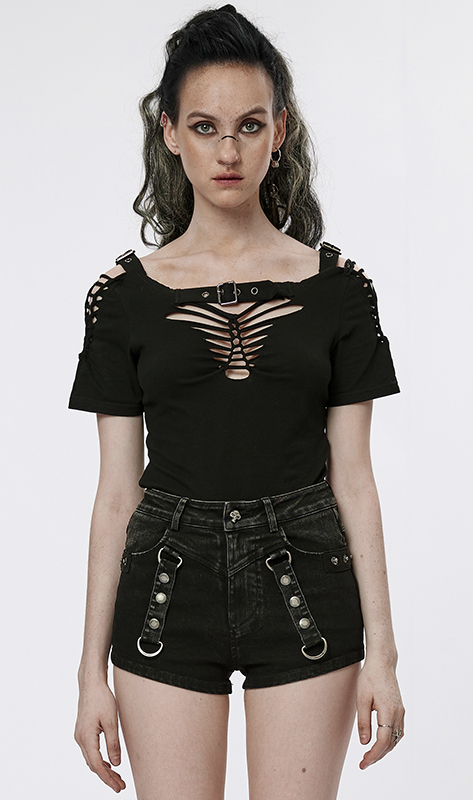 T-shirt à laçages effet déchiré