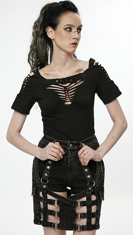 T-shirt à laçages effet déchiré