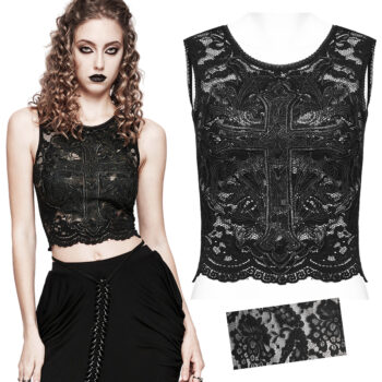 Haut en dentelle avec croix brodée