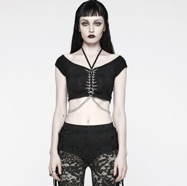 Haut court à découpes et chaînes effet cage thoracique