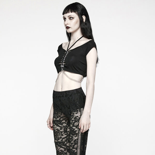 Haut court à découpes et chaînes effet cage thoracique