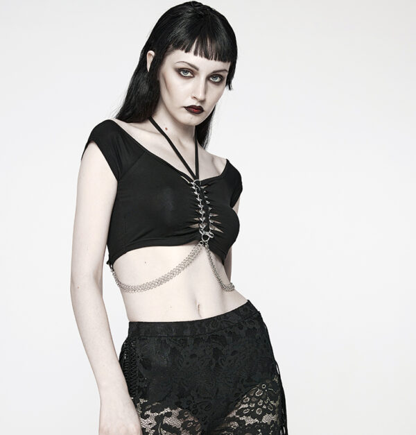 Haut court à découpes et chaînes effet cage thoracique