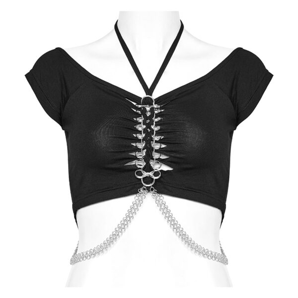 Haut court à découpes et chaînes effet cage thoracique