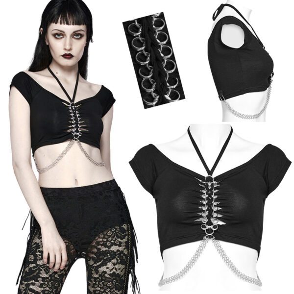 Haut court à découpes et chaînes effet cage thoracique