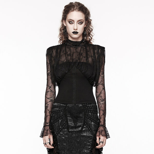 Haut à dentelle drapée et perles noir