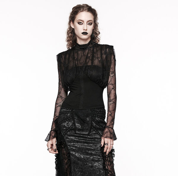 Haut à dentelle drapée et perles noir