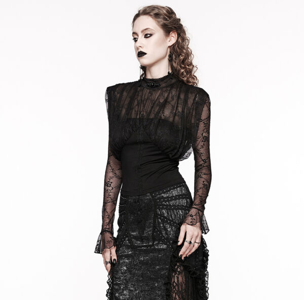 Haut à dentelle drapée et perles noir