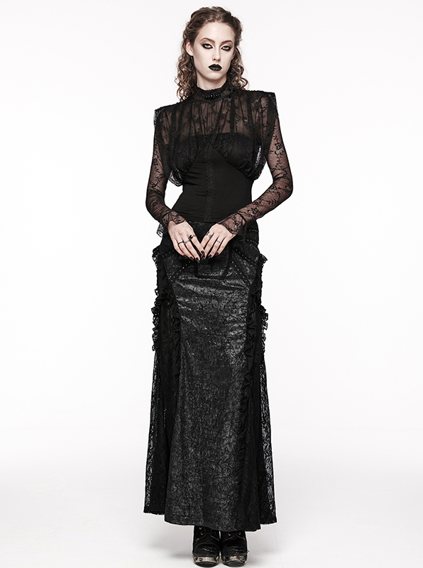 Haut à dentelle drapée et perles noir