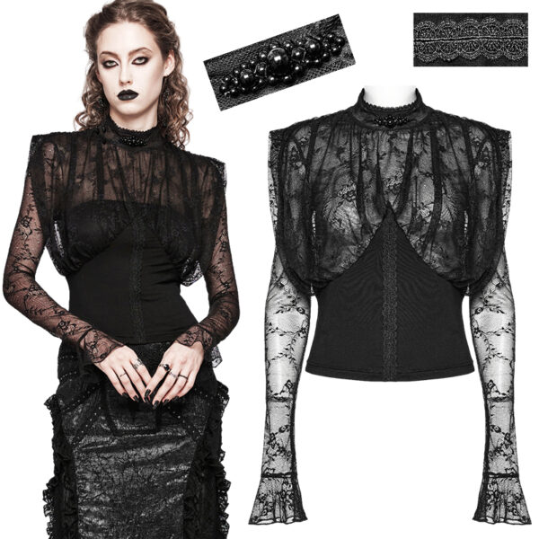 Haut à dentelle drapée et perles noir