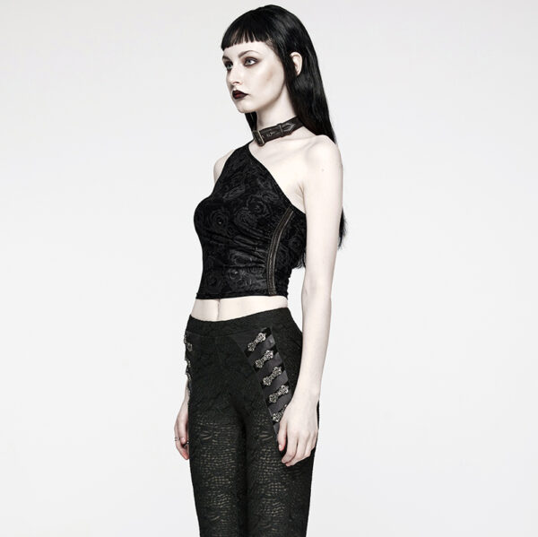 Haut une épaule à roses noires et collier amovible Haut une épaule à roses noires et collier amovible