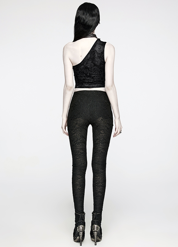 Haut une épaule à roses noires et collier amovible Haut une épaule à roses noires et collier amovible