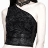 Haut une épaule à roses noires et collier amovible Haut une épaule à roses noires et collier amovible