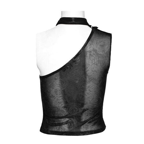 Haut une épaule à roses noires et collier amovible Haut une épaule à roses noires et collier amovible