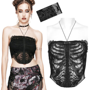 Haut court en voilage à squelette brodé