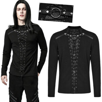 T-shirt à résille et laçage Noir