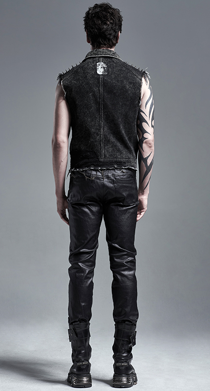 Veste en jeans déchiré à résille et spikes