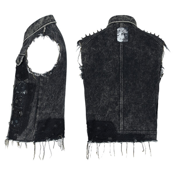 Veste en jeans déchiré à résille et spikes