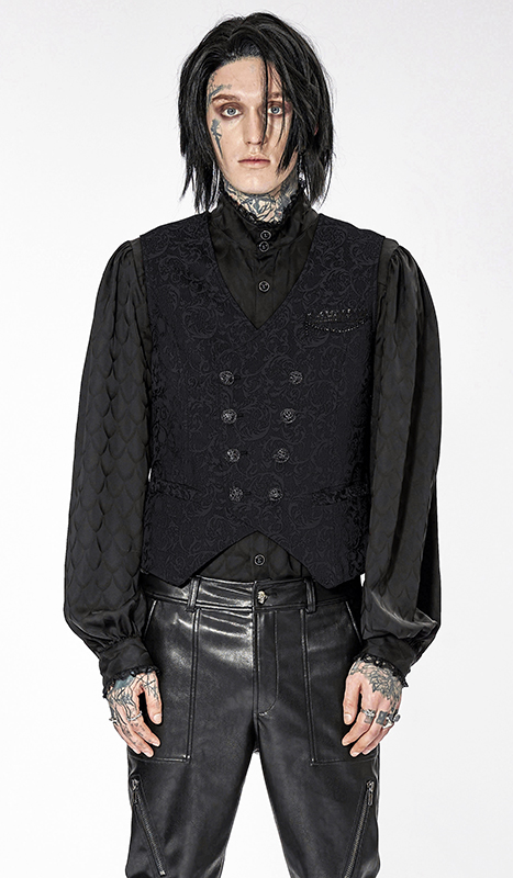 Gilet jacquard noir à broderie et chaîne Gilet jacquard noir à broderie et chaîne