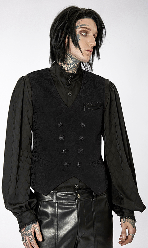 Gilet jacquard noir à broderie et chaîne Gilet jacquard noir à broderie et chaîne